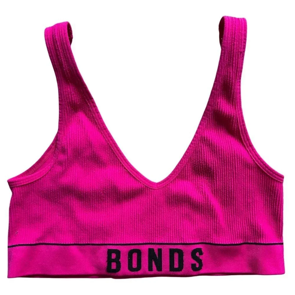 Bonds Originals Womens Deep V Pink Racerback Retro Rib Sports Bra Size Medium